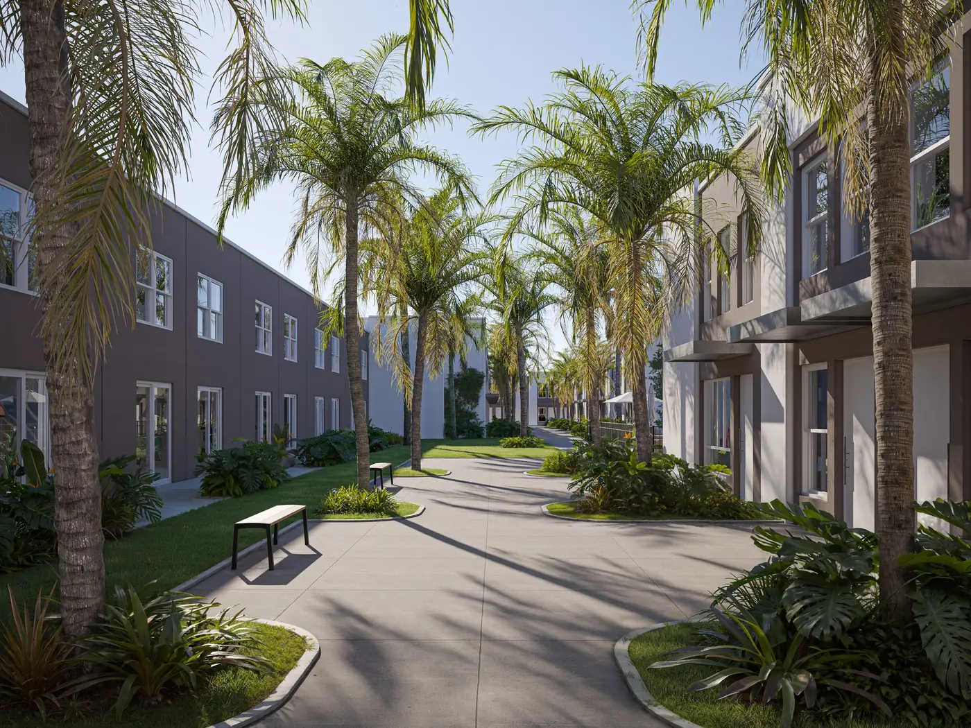 Landscaped courtyard at The Enclave at Reedy Creek apartments in Kissimmee, FL