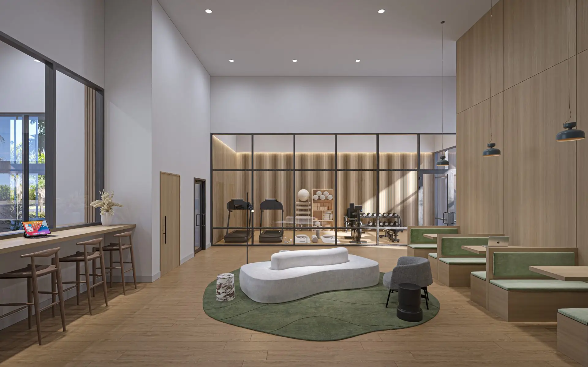 Modern co-working and lounge space at The Enclave at Reedy Creek